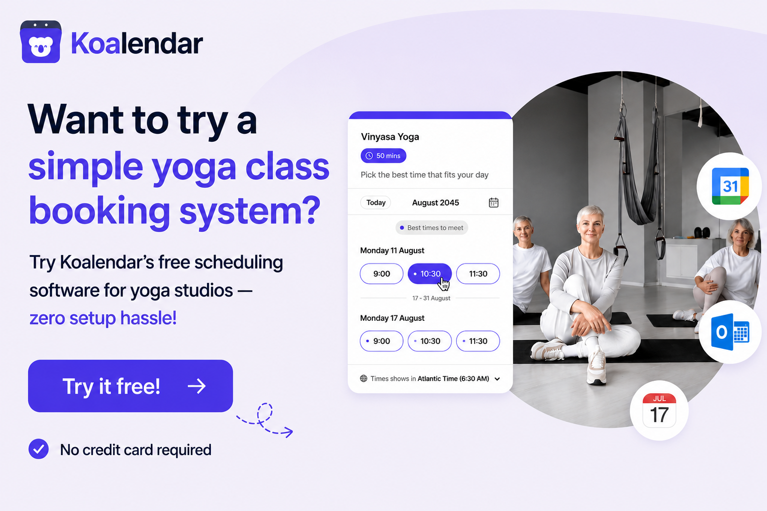 Koalendar é o sistema de agendamento mais simples para estúdios de yoga